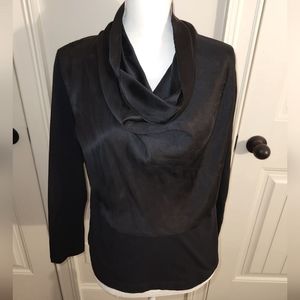 Vintage Isda & Co. Black Silk Cowl Neck Long Sleeve Shirt with Spandex Back